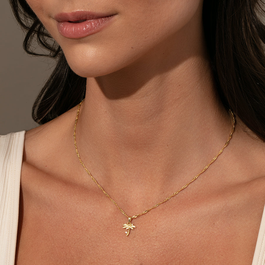 Palm Tree Pendant Necklace | Gold | Model Image 2 | Uncommon James