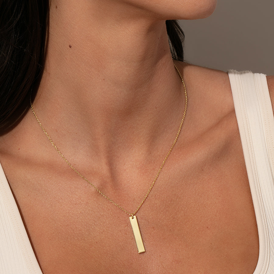 Vertical Bar Solid Gold Bar Pendant 14k Gold Vertical Bar Necklace