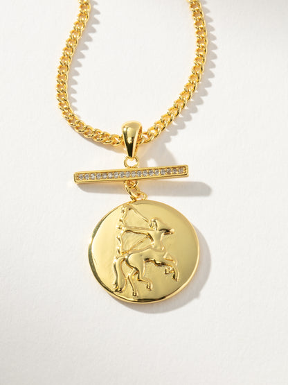 ["Zodiac Pendant Necklace ", " Gold Sagittarius ", " Product Detail Image ", " Uncommon James"]