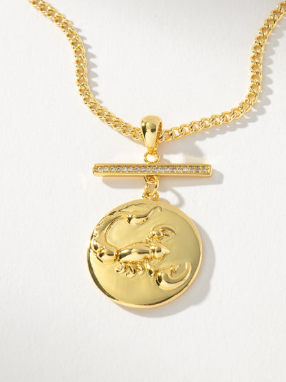 ["Zodiac Pendant Necklace ", " Gold Scorpio ", " Product Detail Image ", " Uncommon James"]