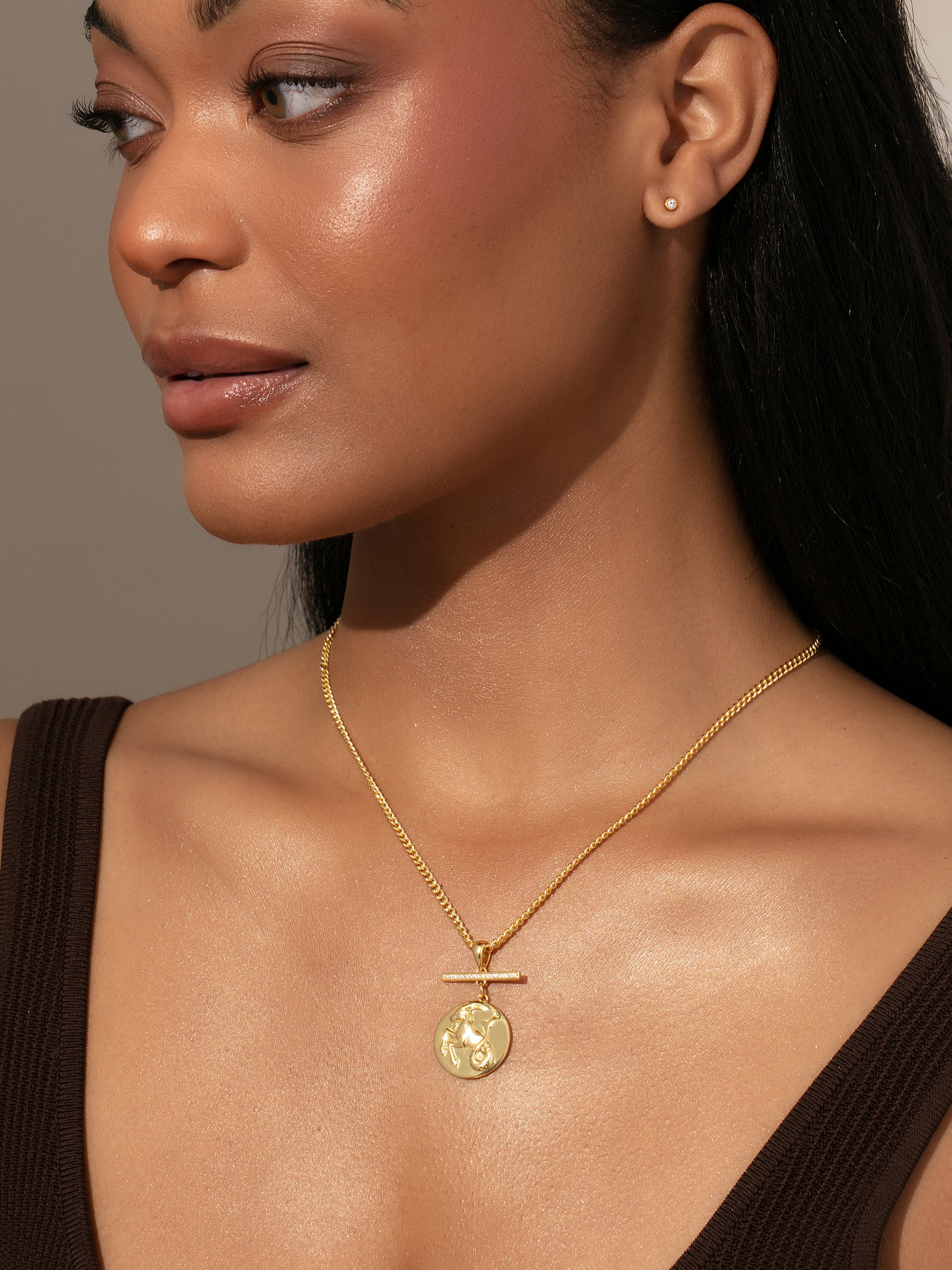 Zodiac Pendant Necklace | Gold | Model Image | Uncommon James