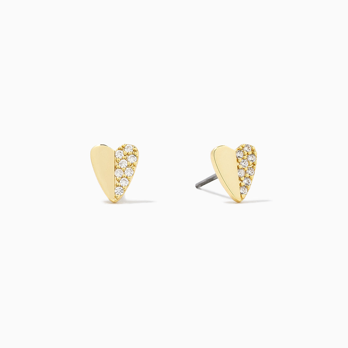 Other Half Heart Pavé Stud Earrings in Gold | Uncommon James