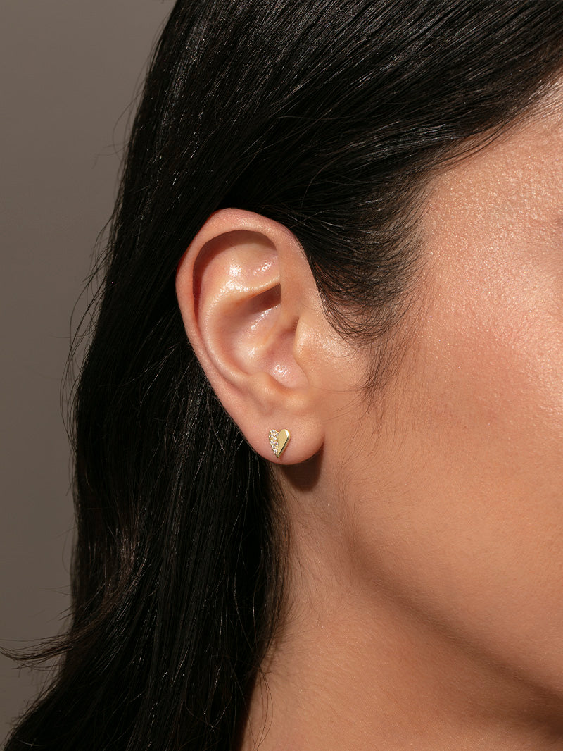 Other Half Heart Stud Earrings | Gold | Model Image | Uncommon James