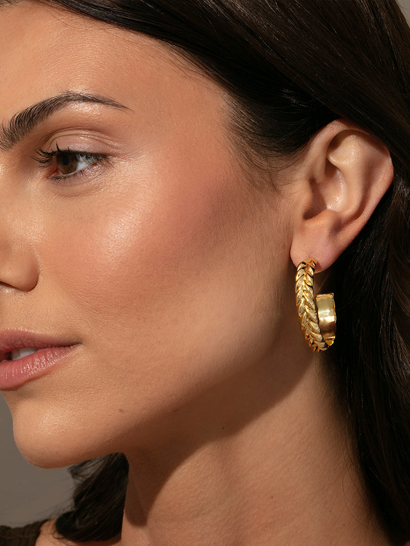 Vine Hoop Earrings | Gold | Model Image | Uncommon James