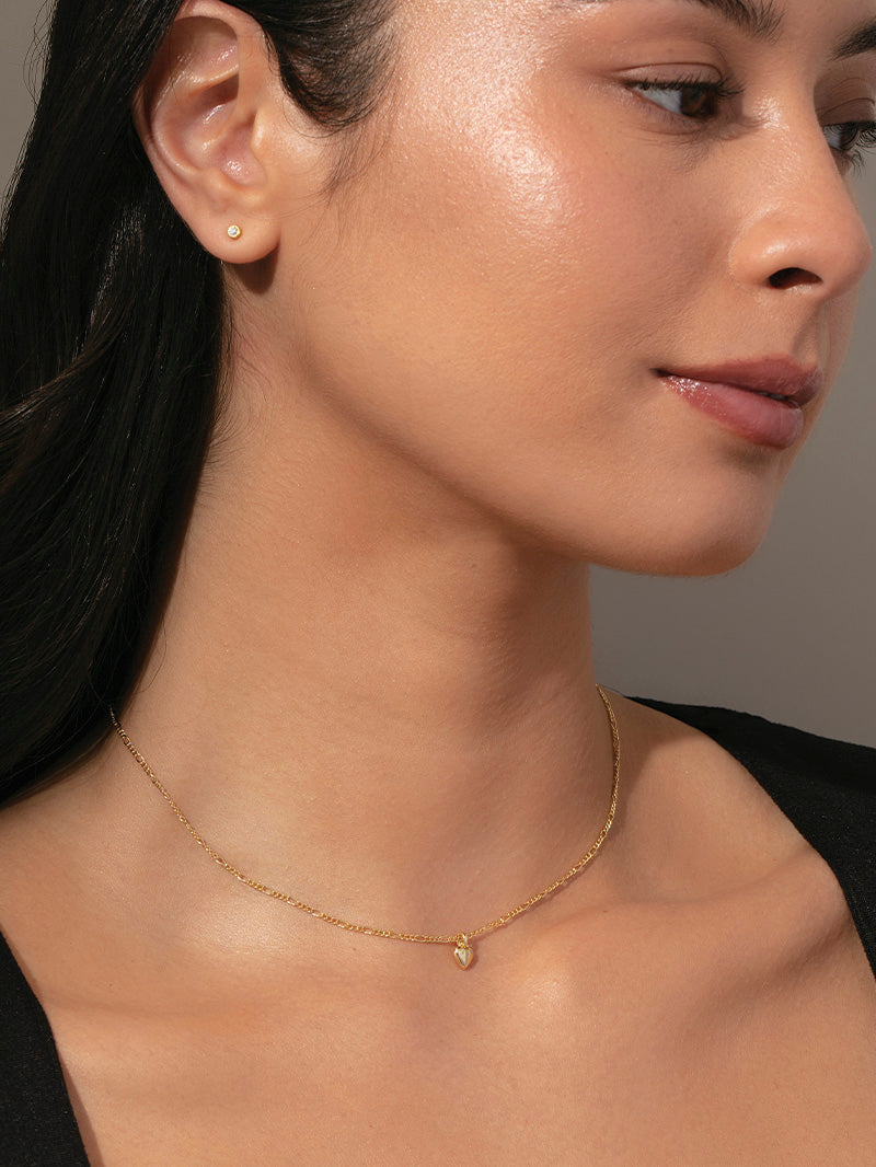 Mini Heart Necklace | Gold | Model Image | Uncommon James