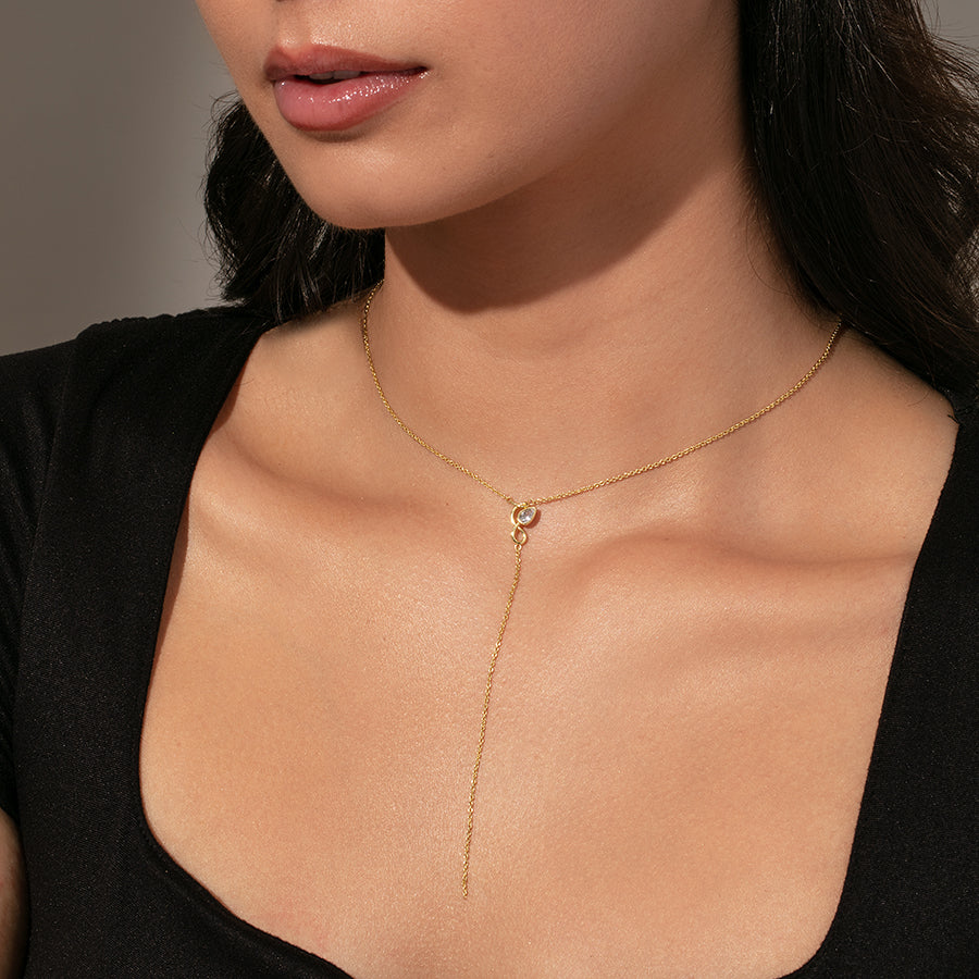 Snake Lariat Necklace | Gold | Model Image | Uncommon James