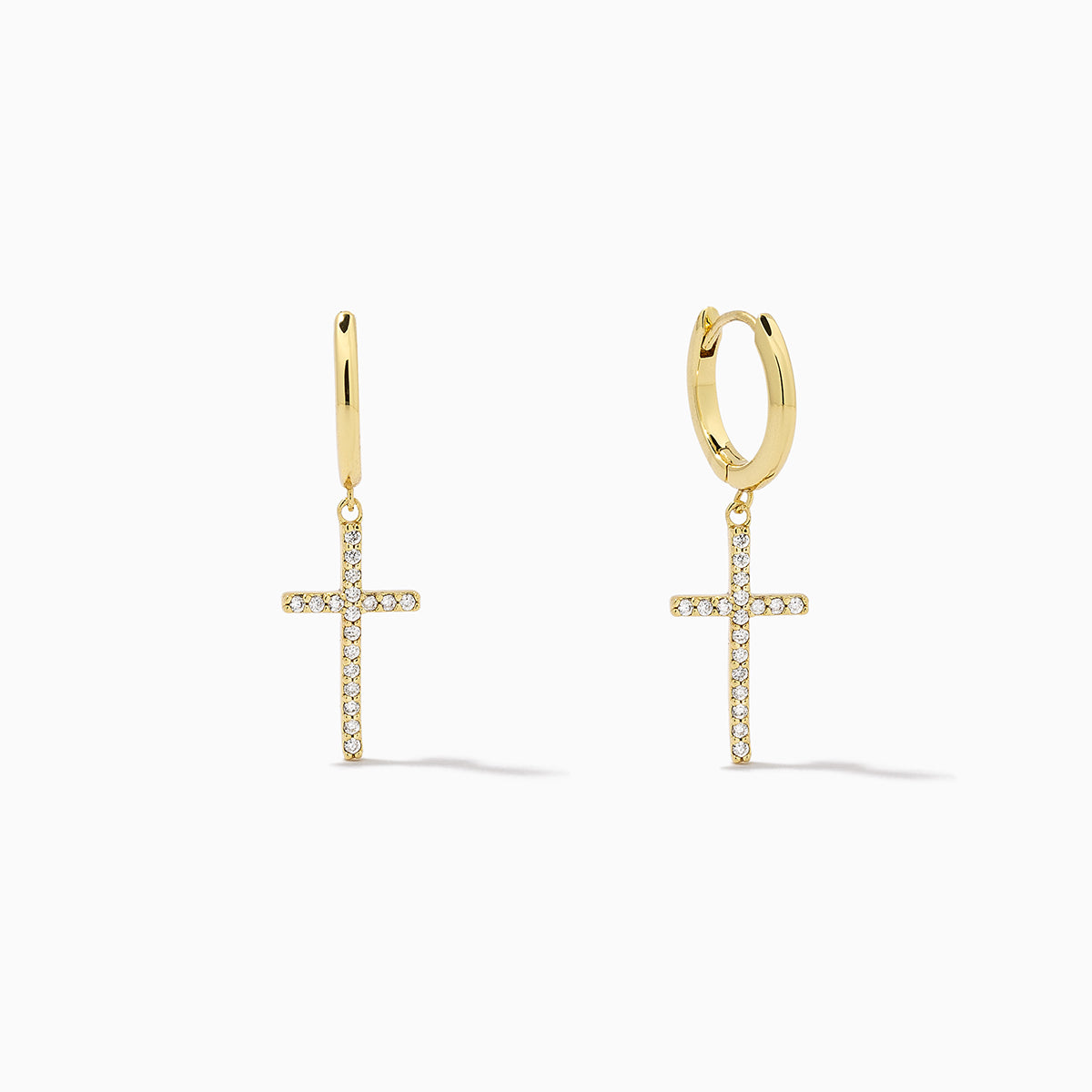 Pavé Cross Huggie Earrings | Gold | Product Image | Uncommon James