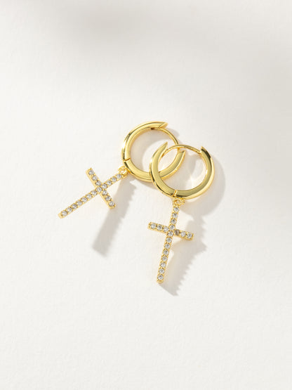 Pavé Cross Huggie Earrings | Gold | Product Image | Uncommon James