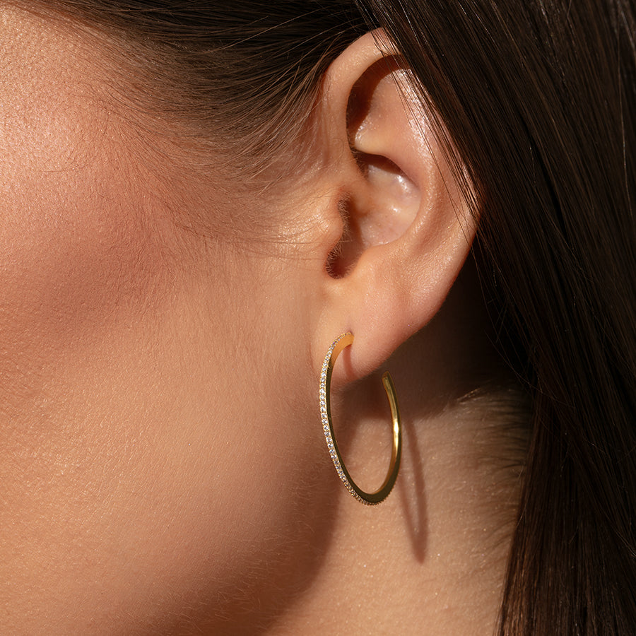 Pavé Hoop Earrings | Gold | Model Image | Uncommon James