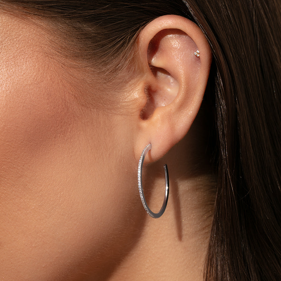 Pavé Hoop Earrings | Silver | Model Image | Uncommon James