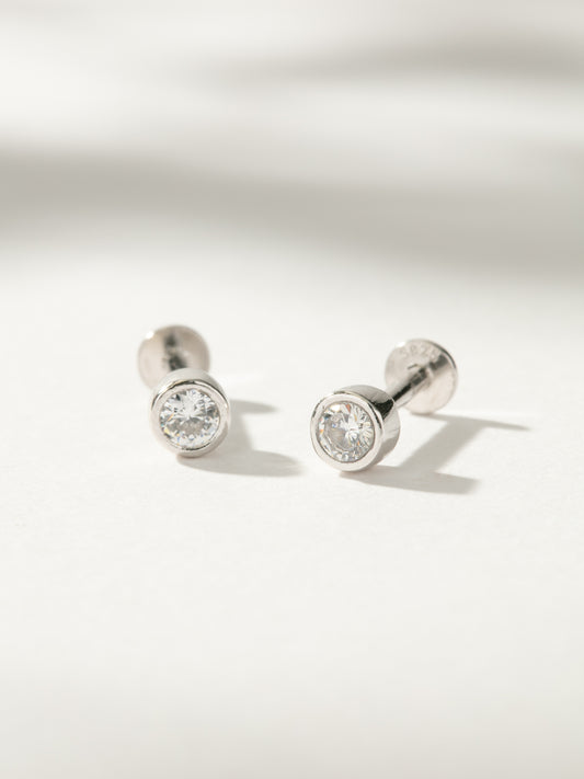 Solo Diamond Flat Back Earring | Sterling Silver Pair | Product Image | Uncommon James