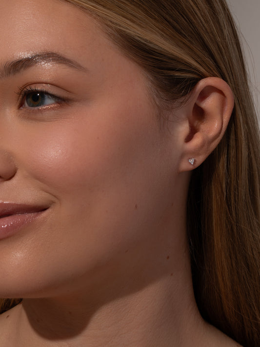 Triangle Diamond Flat Back Earring | Sterling Silver | Model Image | Uncommon James