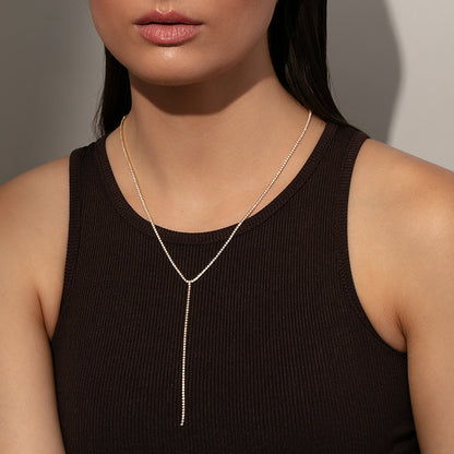 Glam Lariat Necklace | Gold | Model Image | Uncommon James
