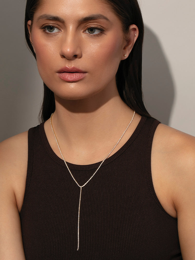 Glam Lariat Necklace | Gold | Model Image | Uncommon James