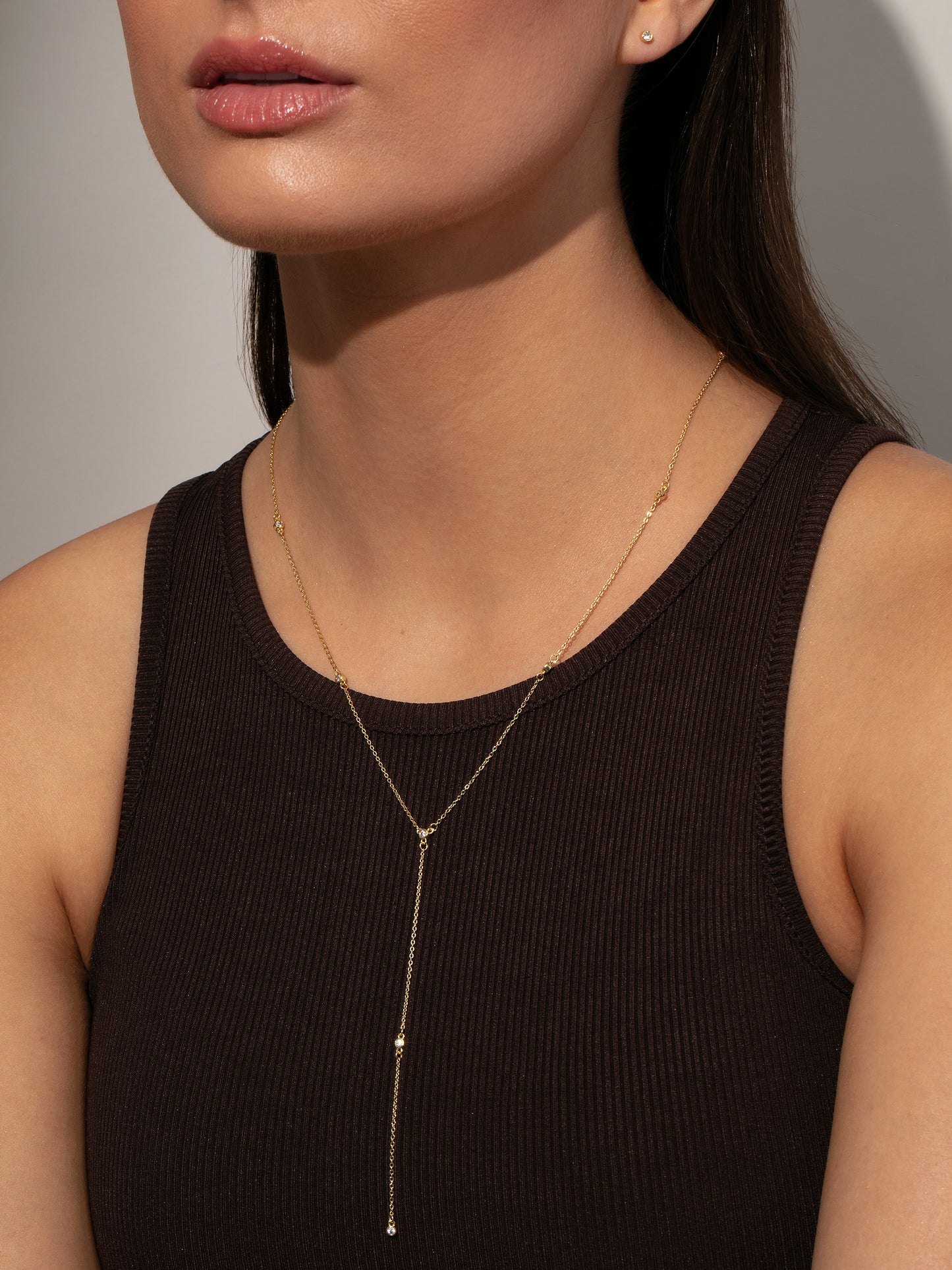 Icy Lariat Necklace | Gold | Model Image | Uncommon James