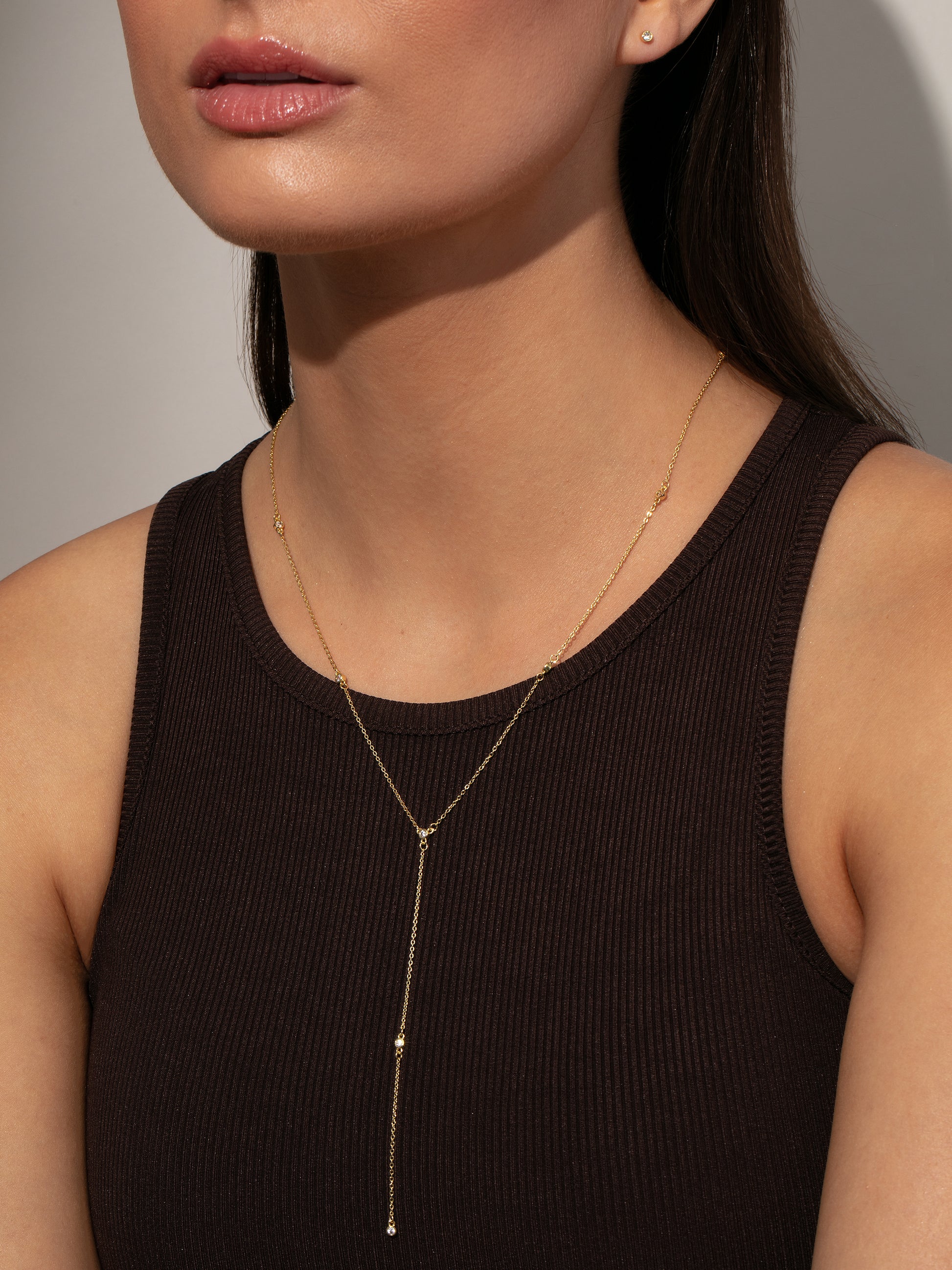 Icy Lariat Necklace | Gold | Model Image | Uncommon James