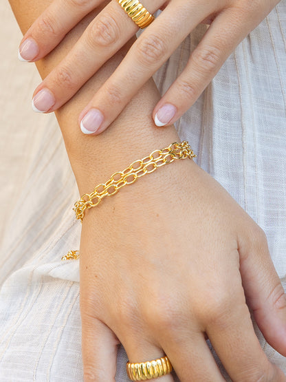 ["Standard Cable Chain Bracelet ", " Gold ", " Model Image 2 ", " Uncommon James"]