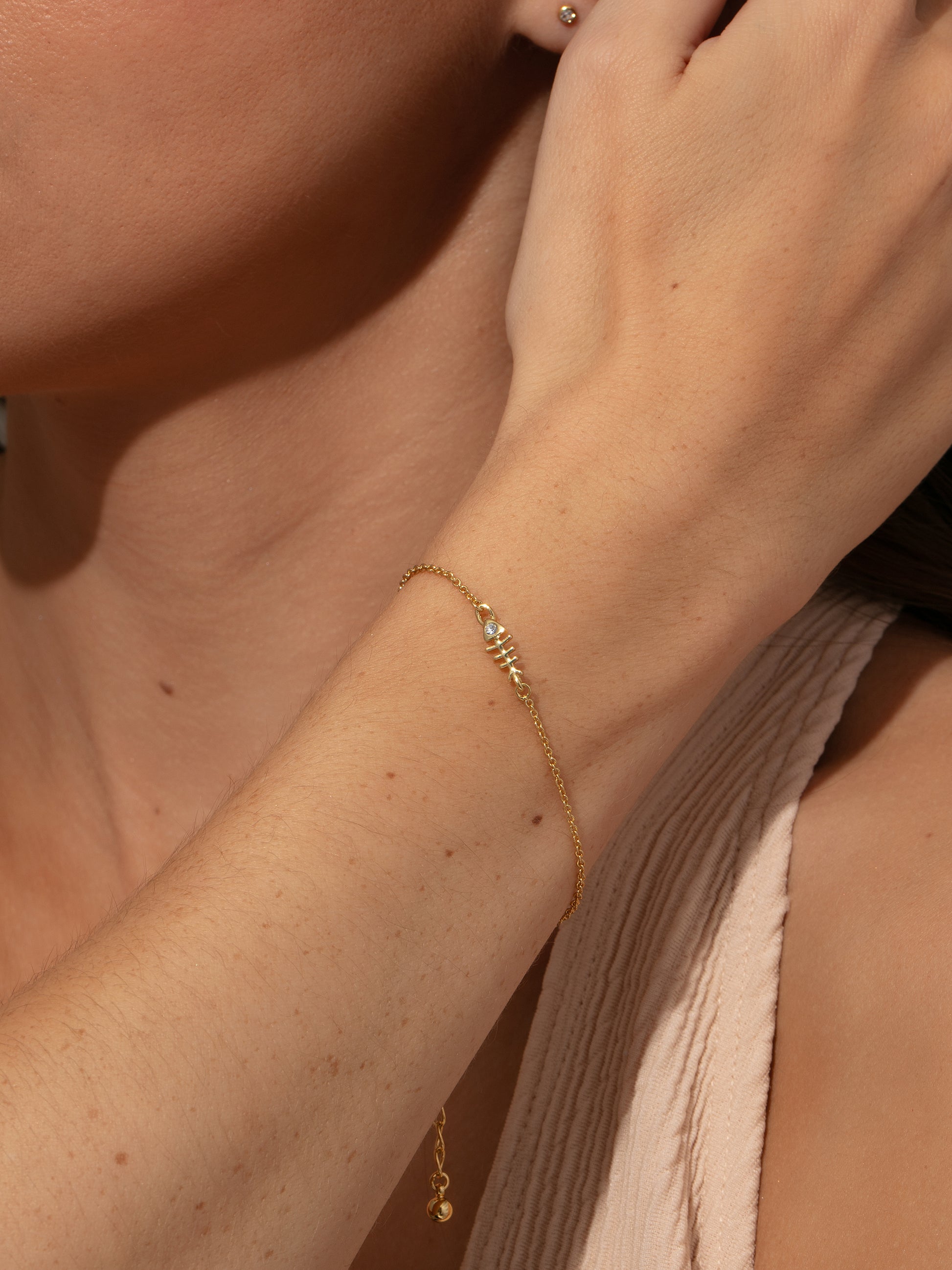 Fish Bone Chain Bracelet | Gold | Model Image | Uncommon James