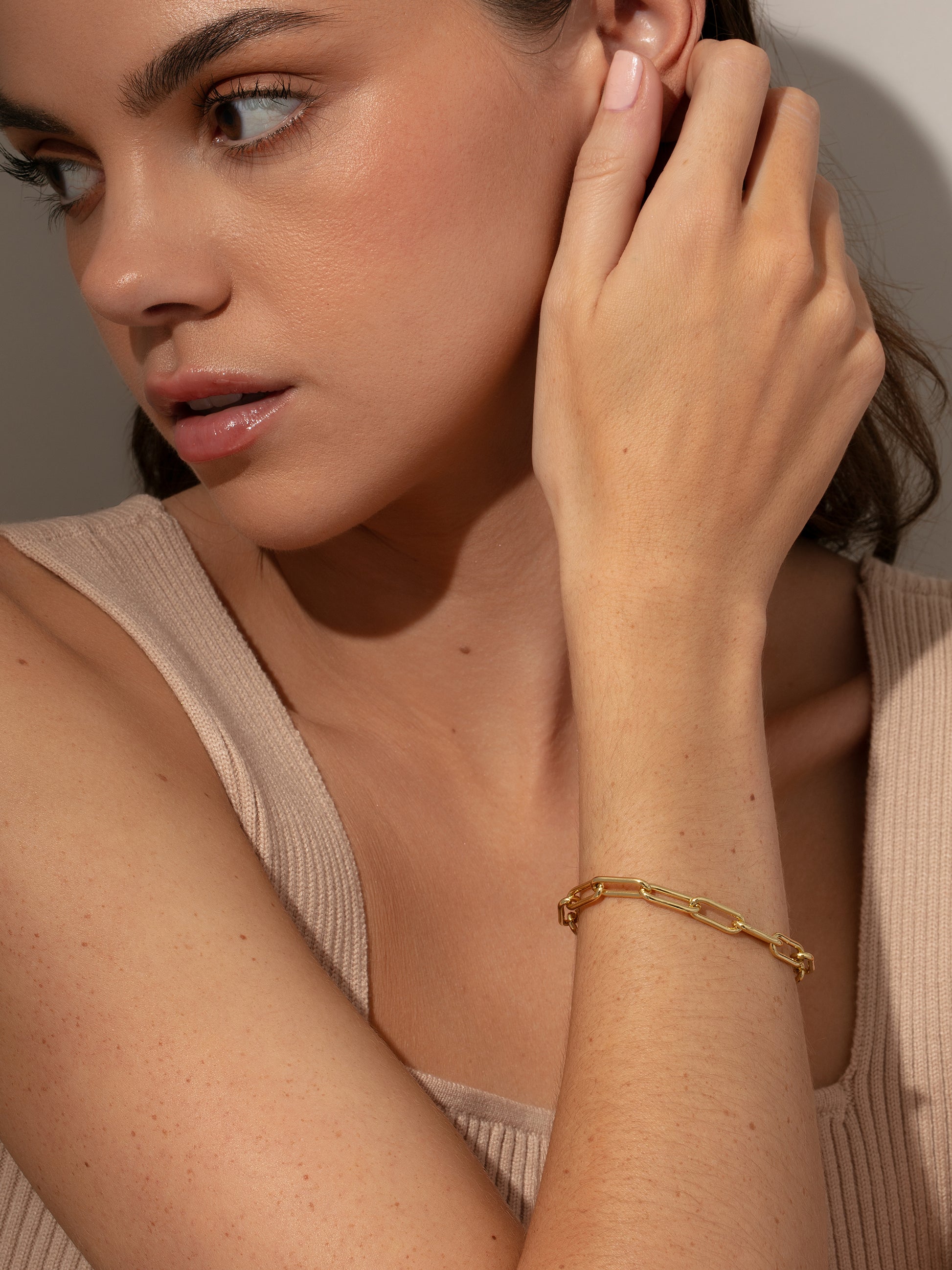 Staple Paperclip Chain Bracelet | Gold | Model Image | Uncommon James