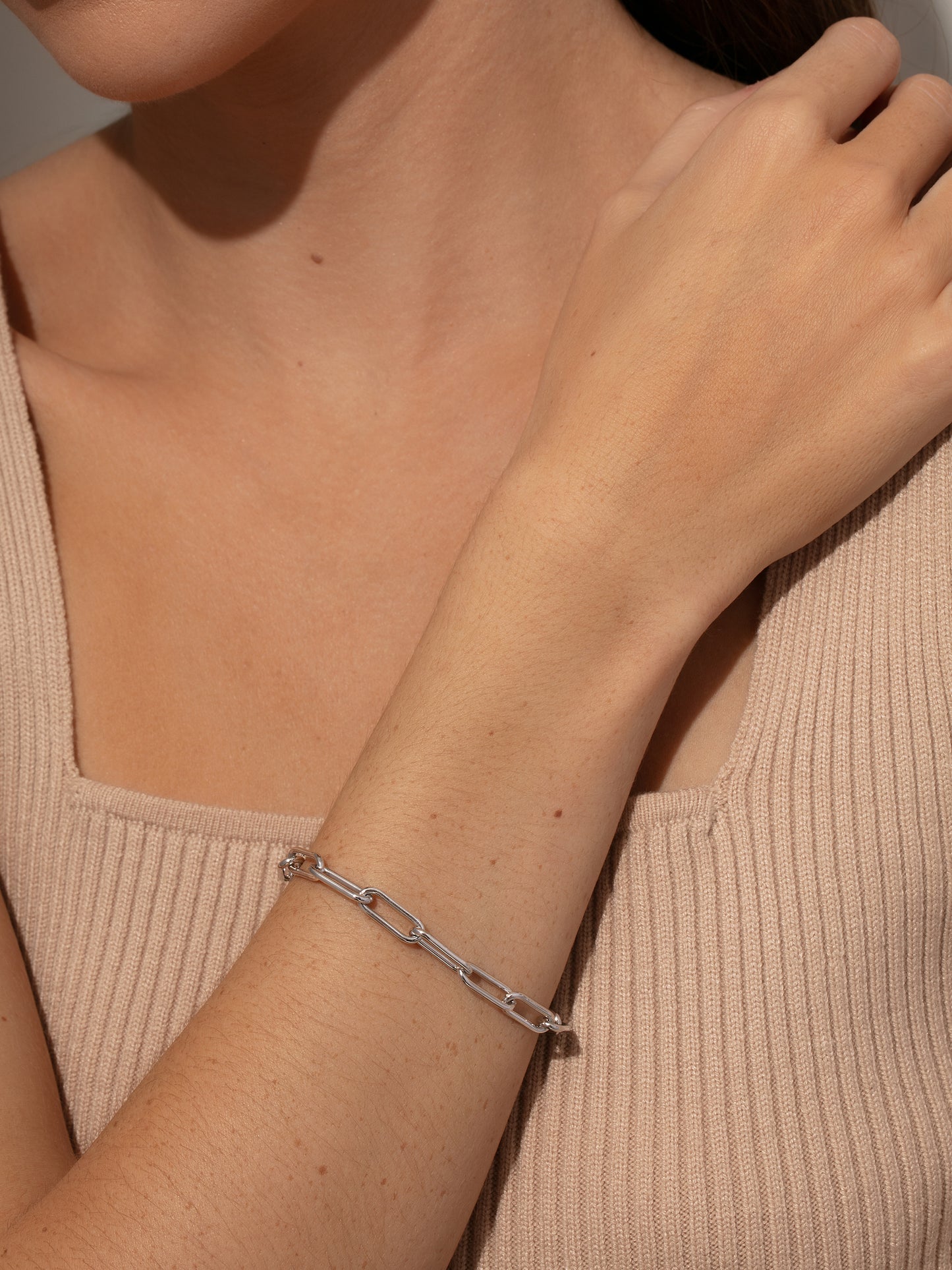 Staple Paperclip Chain Bracelet | Silver | Model Image | Uncommon James