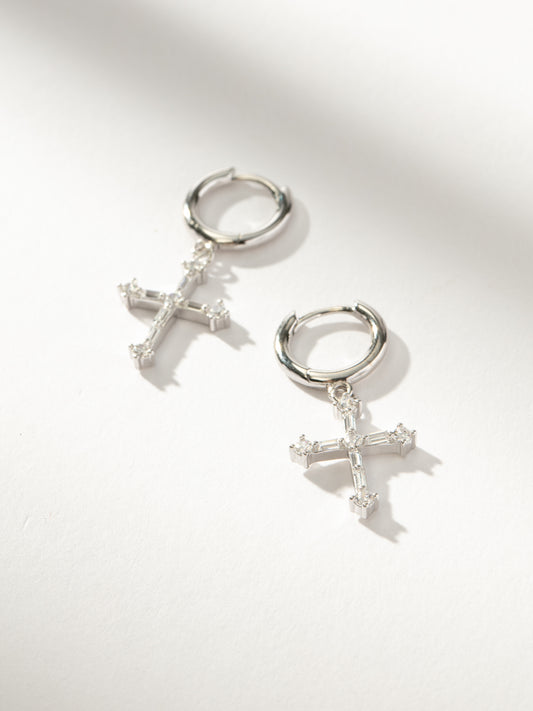 Bold Cross Huggie Earrings | Sterling Silver | Product Image | Uncommon James