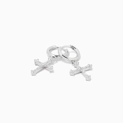 ["Bold Cross Huggie Earrings ", " Sterling Silver ", " Product Detail Image ", " Uncommon James"]
