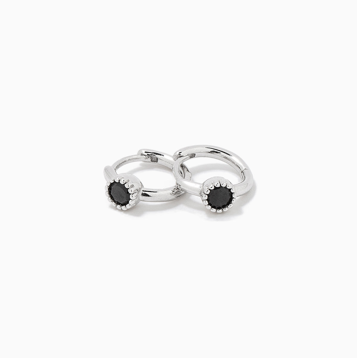 Center Stage Huggie Earrings | Black Sterling Silver | Product Detail Image | Uncommon James