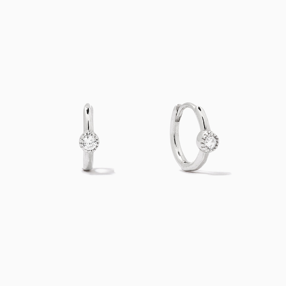 Center Stage Huggie Earrings | Clear Sterling Silver | Product Image | Uncommon James
