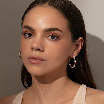 Chic Pearl Hoop Earrings | Gold | Model Image 3 | Uncommon James