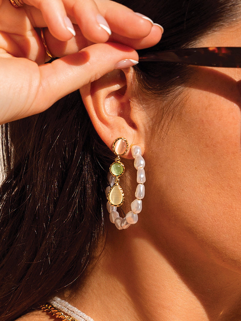 Classy Pearl Hoop Earrings | Gold | Model Image | Uncommon James