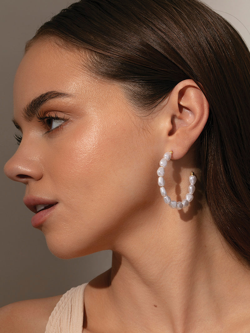 Classy Pearl Hoop Earrings | Gold | Model Image 2 | Uncommon James