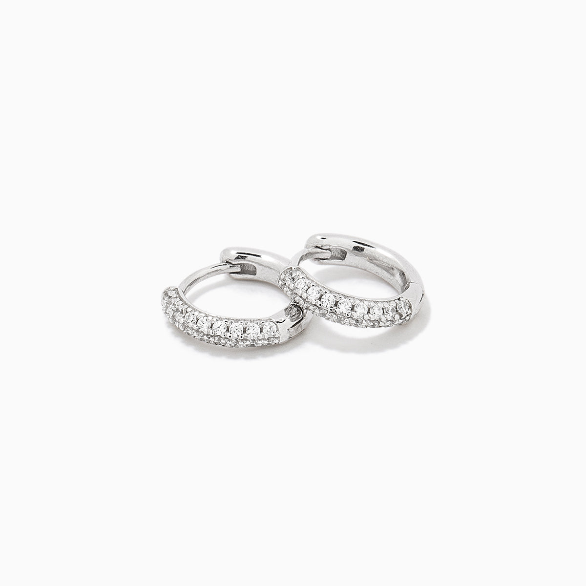 Luminous Pavé Huggie Earrings | Sterling Silver | Product Detail Image | Uncommon James