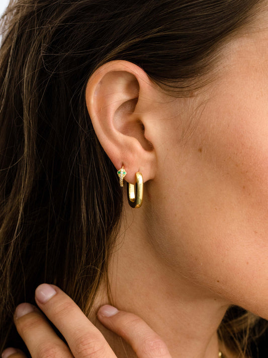Oval Huggie Earrings | Gold | Model Image | Uncommon James