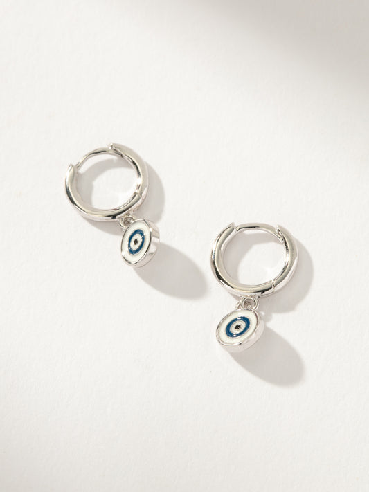 Simple Evil Eye Huggie Earrings | Silver | Product Image | Uncommon James