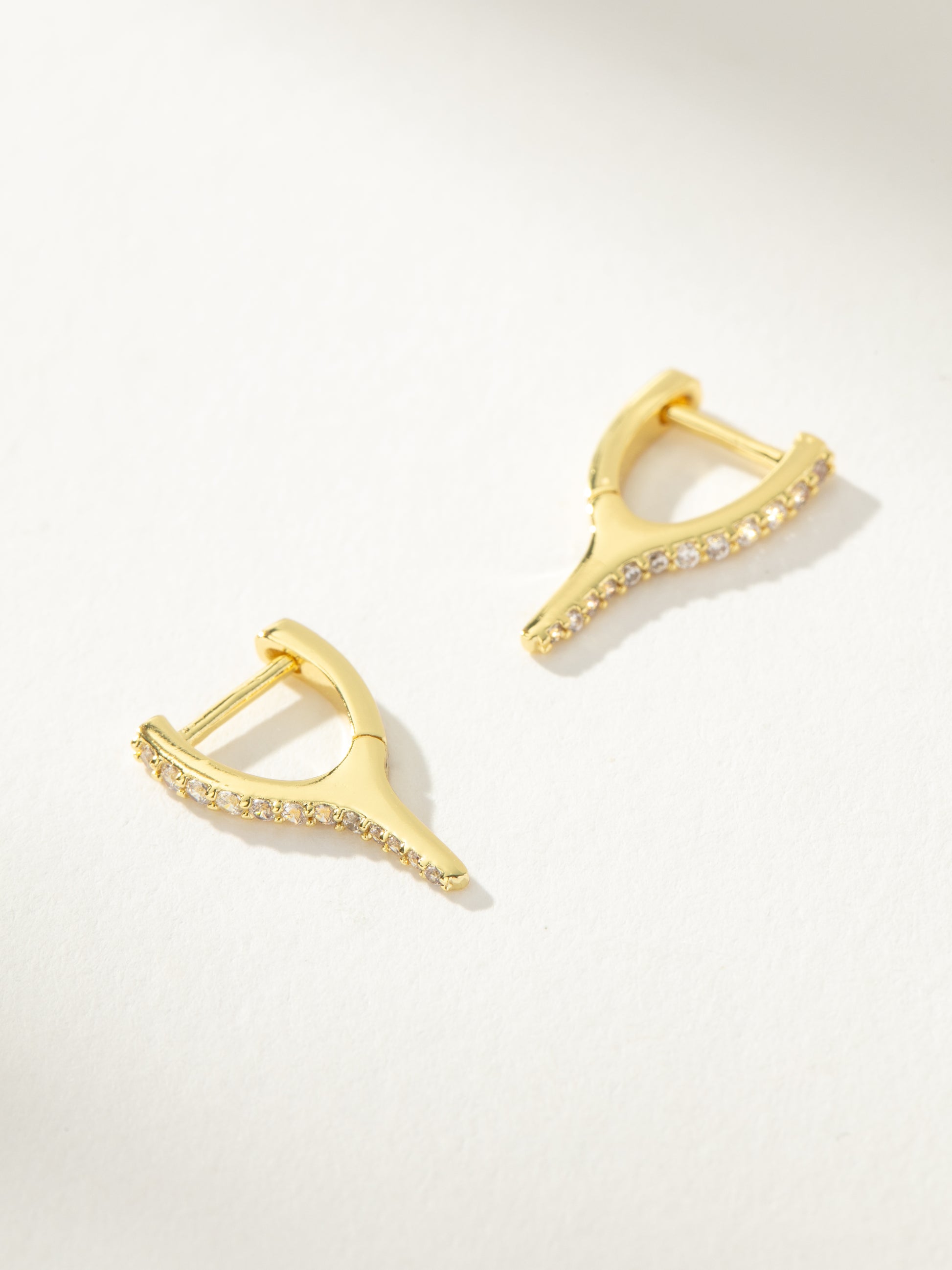 Wishbone Pavé Huggie Earrings | Gold | Product Image | Uncommon James