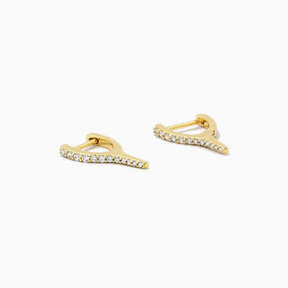 ["Wishbone Pavé Huggie Earrings ", " Gold ", " Product Detail Image ", " Uncommon James"]