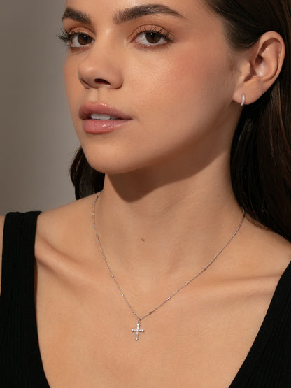 ["Bold Cross Pendant Necklace ", " Sterling Silver ", " Model Image ", " Uncommon James"]