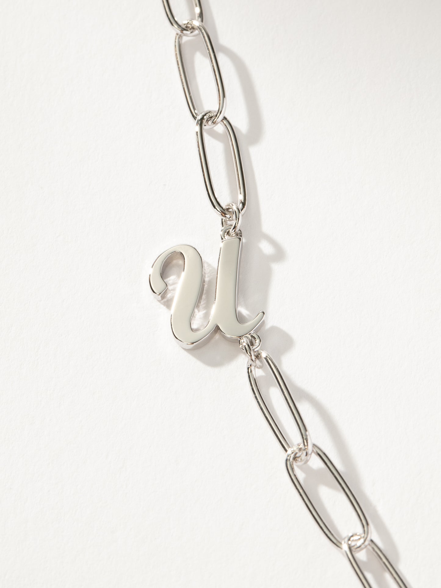 Cursive Initial Necklace | Silver U | Product Detail Image | Uncommon James