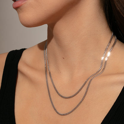 Double Curb Chain Necklace | Sterling Silver | Model Image | Uncommon James