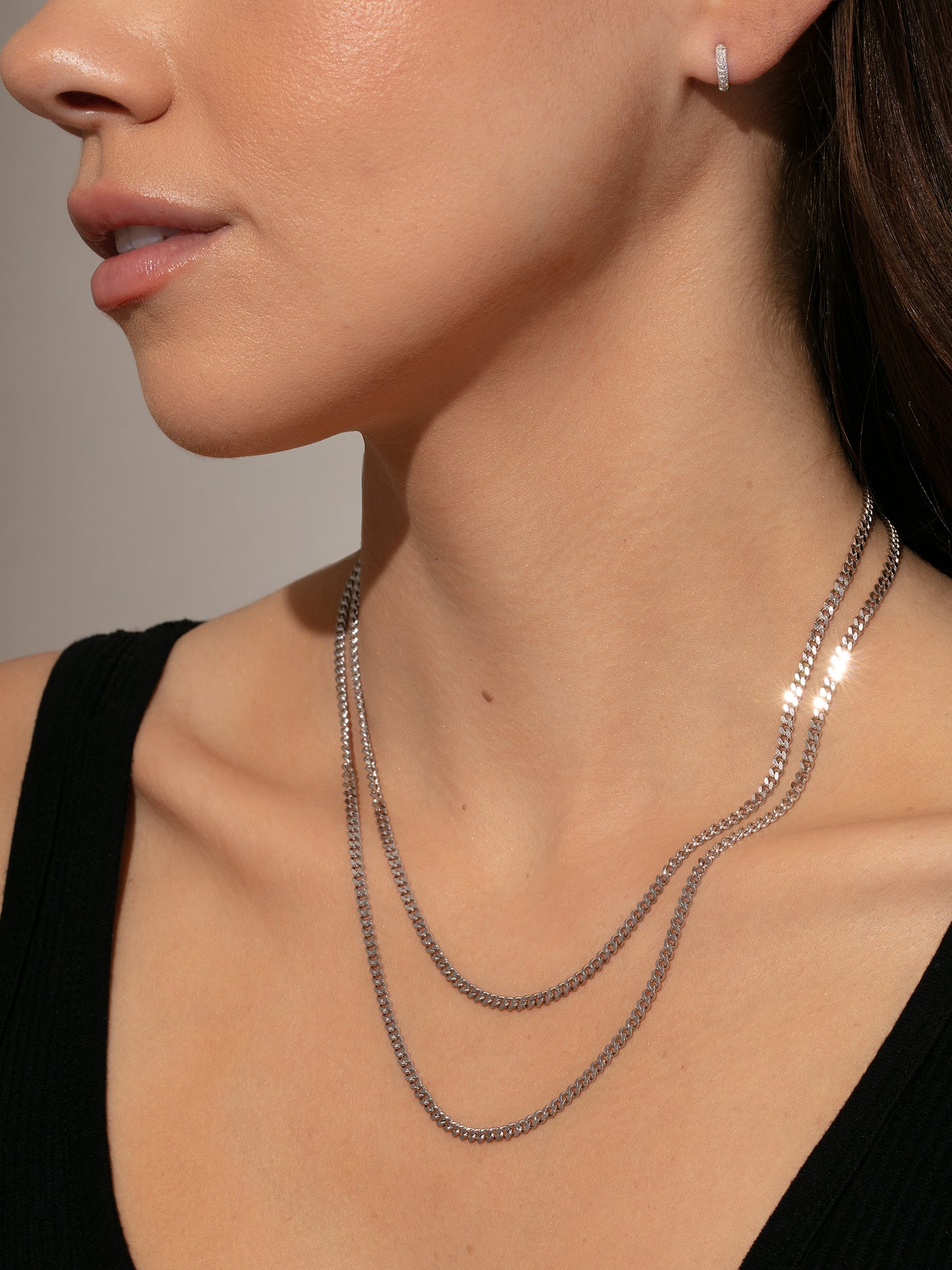 Double Curb Chain Necklace | Sterling Silver | Model Image | Uncommon James