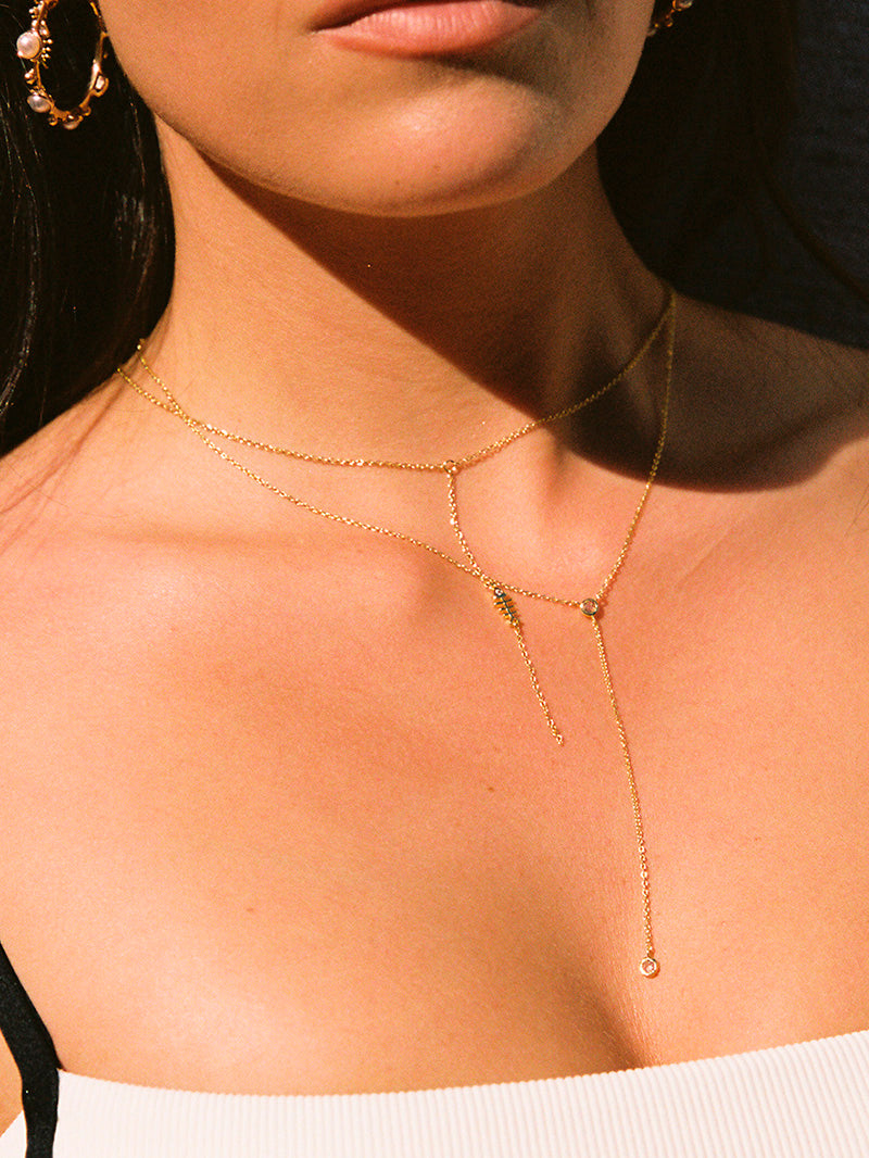 Fish Bone Lariat Necklace | Gold | Model Image 2 | Uncommon James