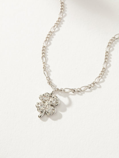 ["Four Leaf Clover Necklace ", " Silver ", " Product Detail Image ", " Uncommon James"]