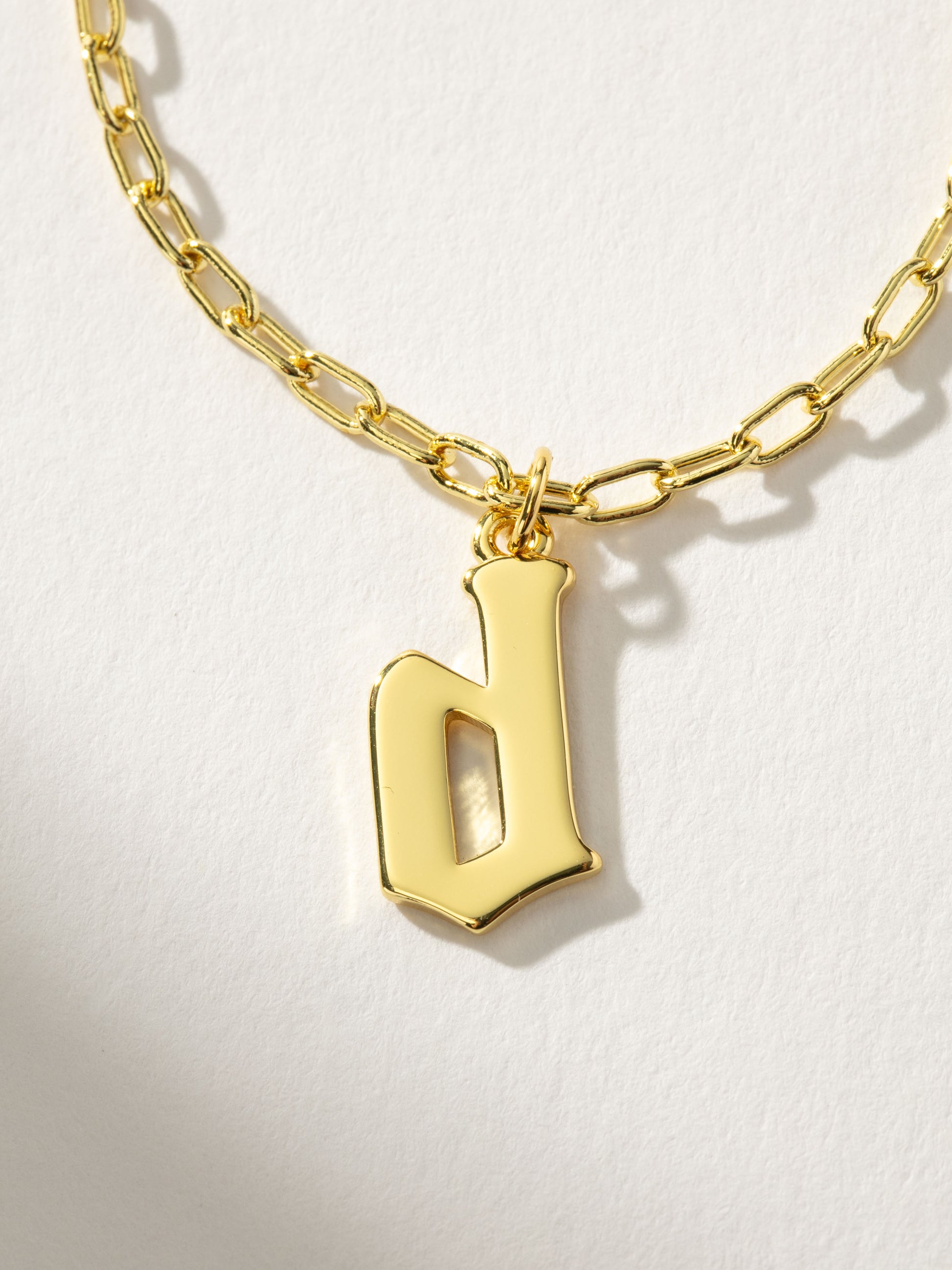 Gothic Initial Pendant Necklace | Gold D | Product Detail Image | Uncommon James