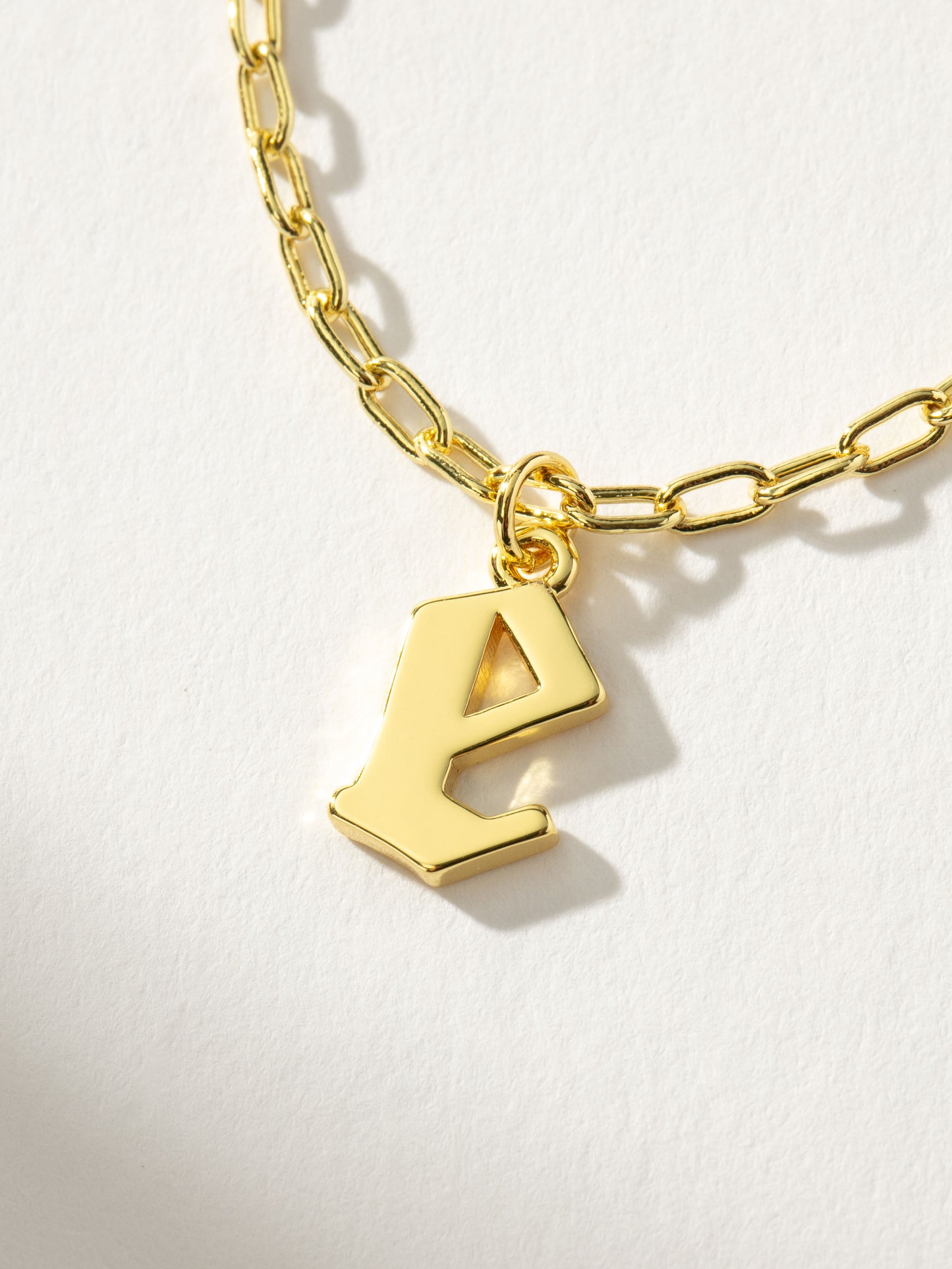 Gothic Initial Pendant Necklace | Gold E | Product Detail Image | Uncommon James