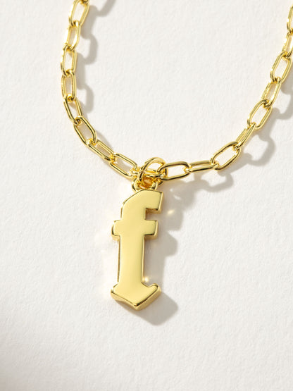 ["Gothic Initial Pendant Necklace ", " Gold F ", " Product Detail Image ", " Uncommon James"]