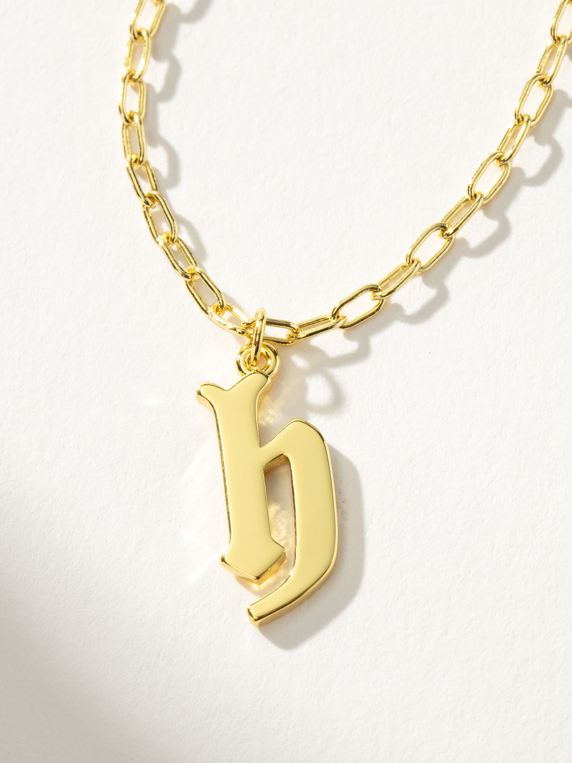 Gothic Initial Pendant Necklace | Gold H | Product Detail Image | Uncommon James