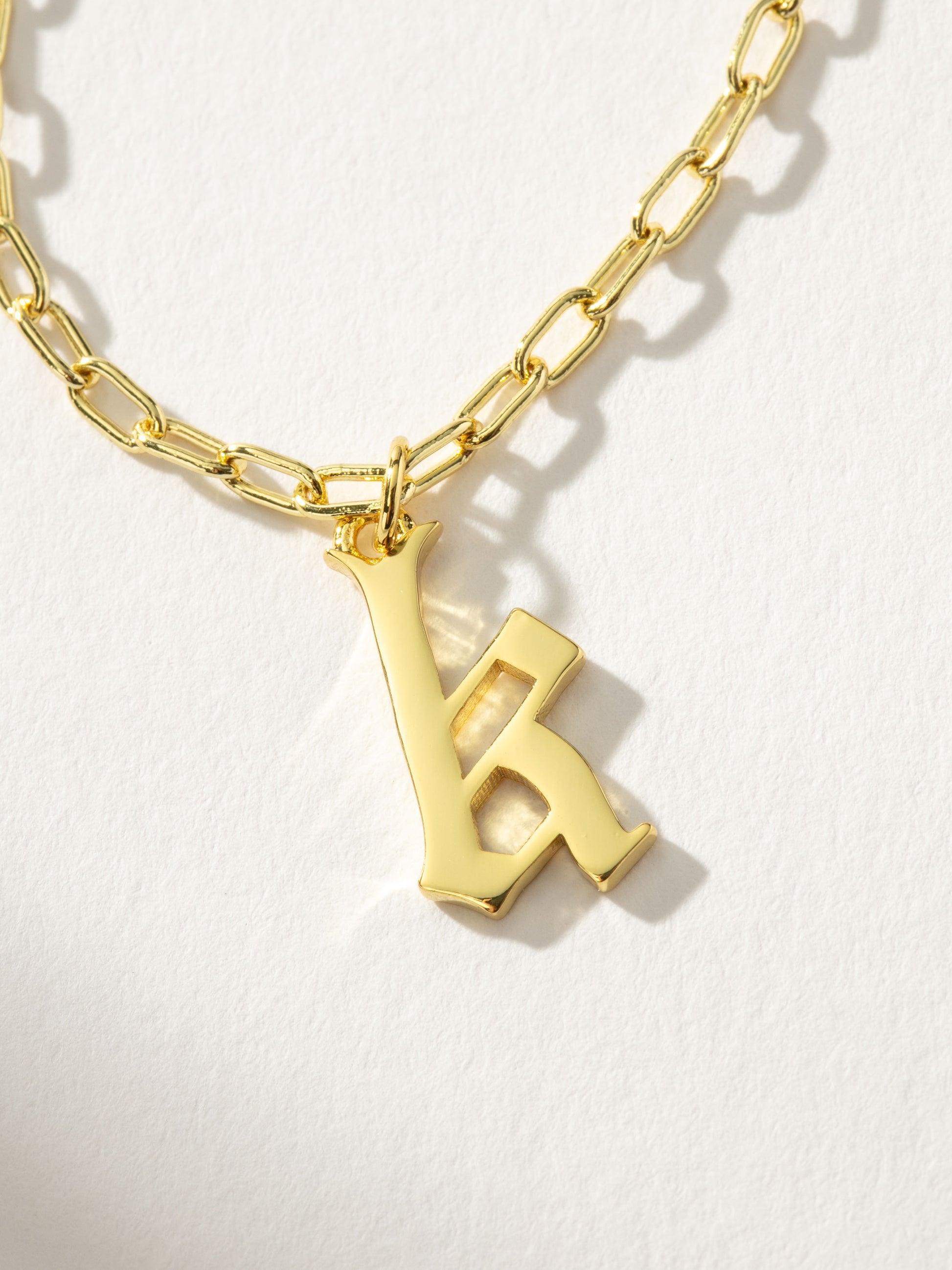 Gothic Initial Pendant Necklace | Gold K | Product Detail Image | Uncommon James