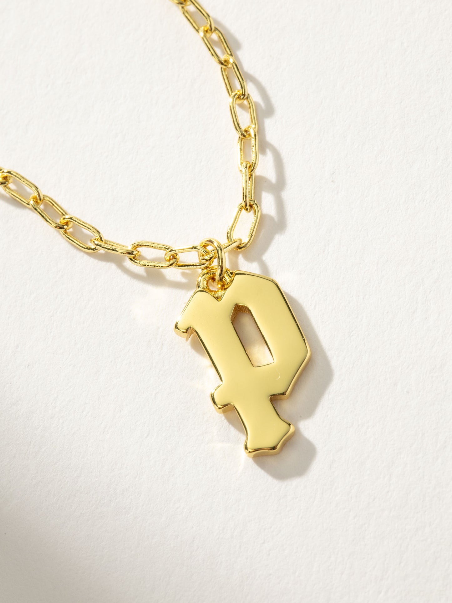 Gothic Initial Pendant Necklace | Gold P | Product Detail Image | Uncommon James