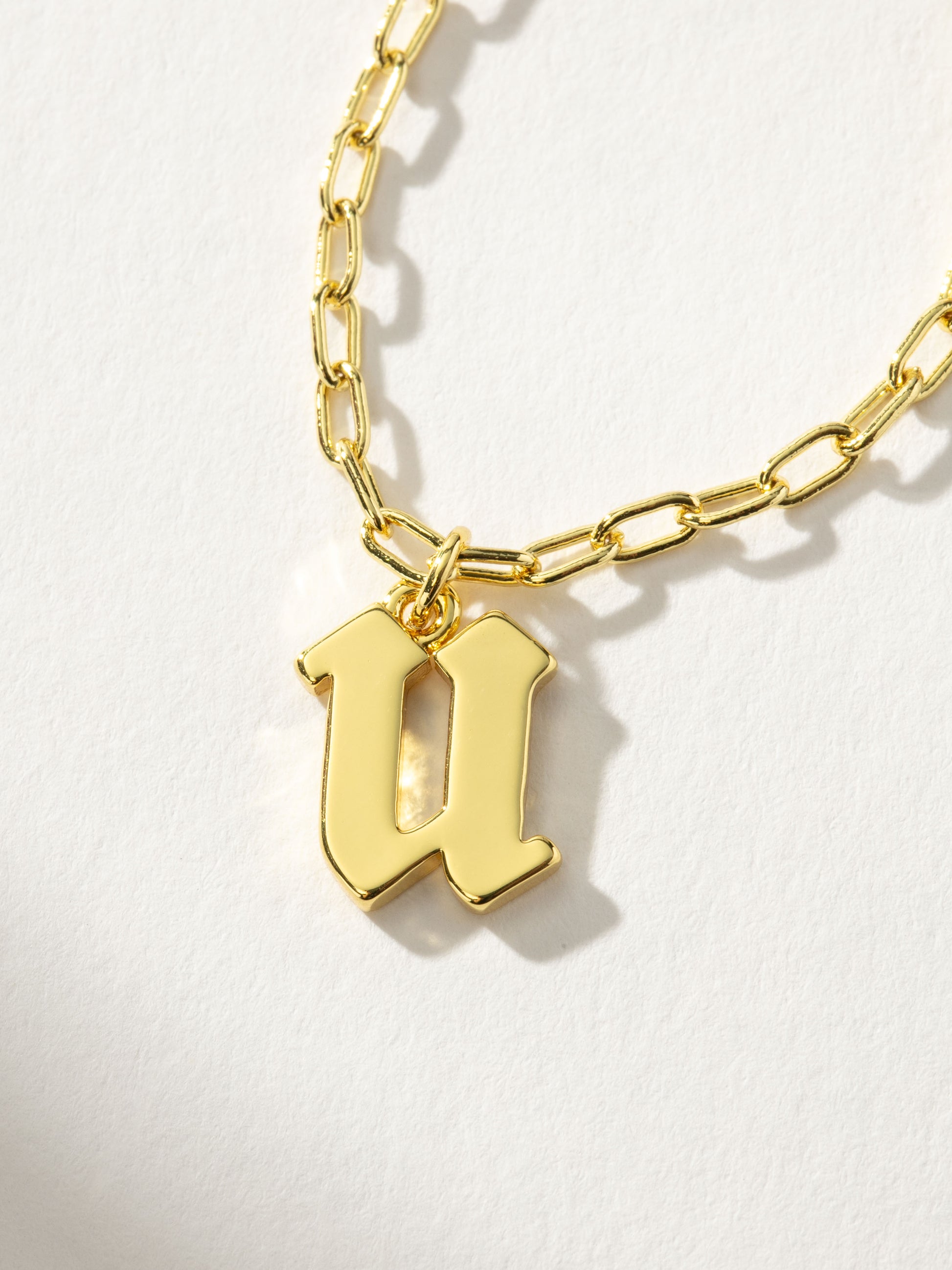 Gothic Initial Pendant Necklace | Gold U | Product Detail Image | Uncommon James