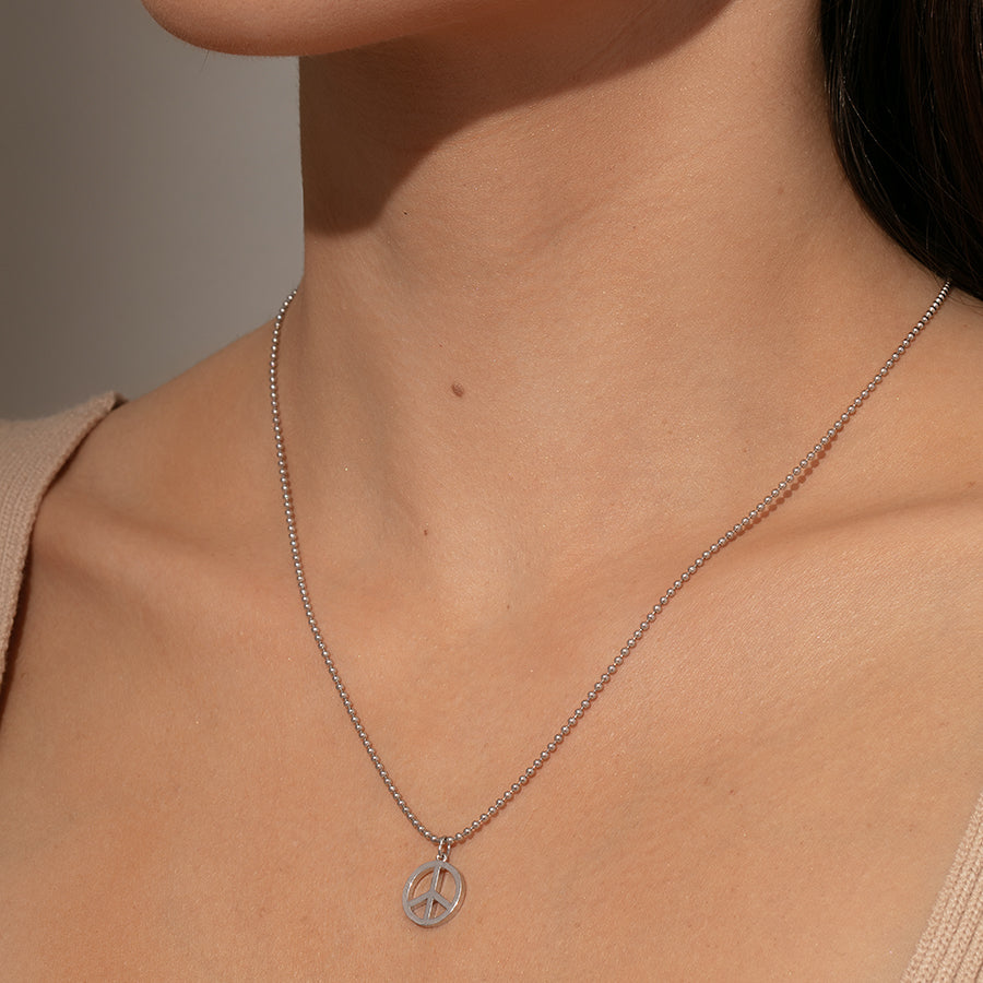 Peace Sign Pendant Necklace | Silver | Model Image | Uncommon James